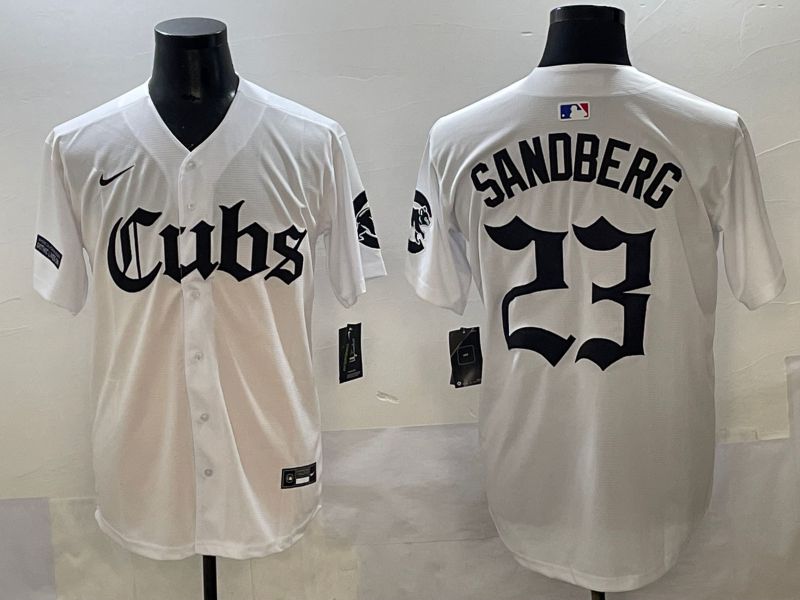 Men 2025 Chicago Cubs #23 Sandberg White Five generations Joint Name Nike MLB Jersey style 15
